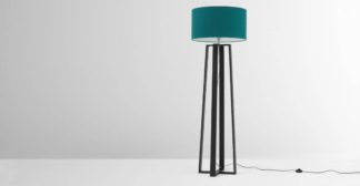 An Image of Asher Large Wooden Floor Lamp, Black and Petrol Blue