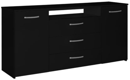 An Image of Habitat Hayward 2 Door 3 Drawer Sideboard - Black Gloss