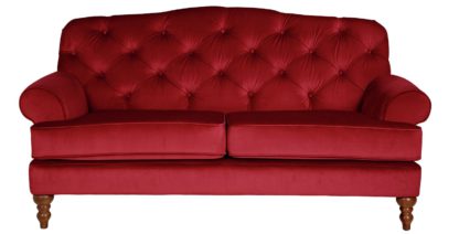 An Image of Habitat Valerie 2 Seater Velvet Sofa - Flame