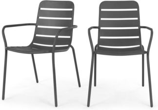 An Image of Tice Set of 2 Garden Dining Chairs, Grey