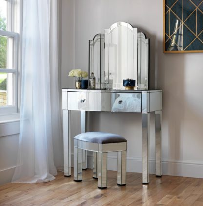 An Image of Argos Home Canzano Mirrored 2 Drawer Dressing Table Set