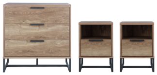 An Image of Habitat Nomad 2 Bedside & 3 Drawer Chest Set - Oak Effect