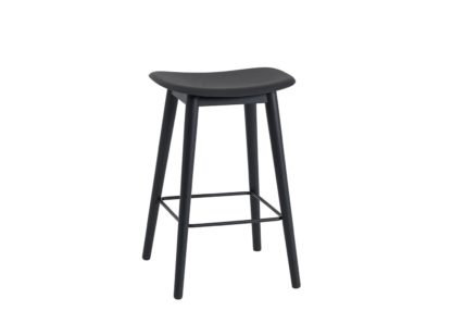 An Image of Muuto Fiber Counter Stool Without Backrest Black Oak Base Black Seat