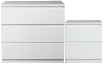 An Image of Habitat Jenson Gloss Bedside & 3 Drawer Chest Set - White