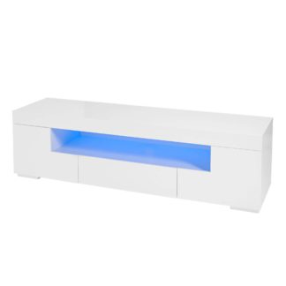 An Image of Milano White TV Stand with LED Lights White
