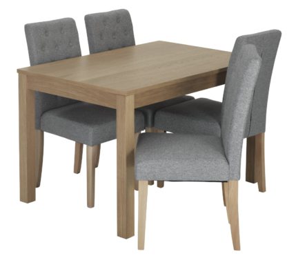 An Image of Habitat Clifton Oak Veneer Table & 4 Button Chairs - Grey