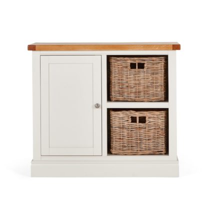 cba20e41e9f73f5f5263e821c4d3dfbe327565d89638e187d7defea03f57404a.jpg An Image of Compton Ivory Small Sideboard with Baskets Cream and Brown