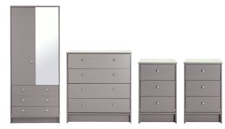 An Image of Habitat Malibu 4 Piece 2 Door Mirror Wardrobe Set - Grey