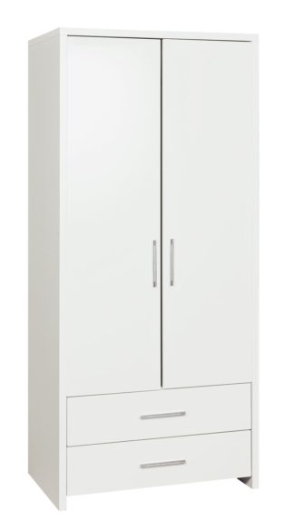 An Image of Habitat Broadway 2 Dr 2Drw Wardrobe - White Gloss & White