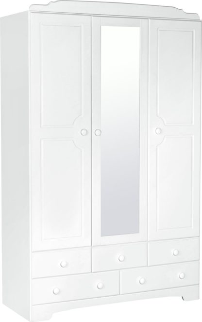 An Image of Argos Home Nordic 3 Door 5 Drw Mirror Wardrobe - Soft White