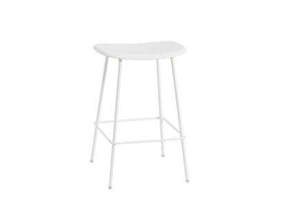 An Image of Muuto Fiber Counter Stool Without Backrest Black Tube Base Black Seat