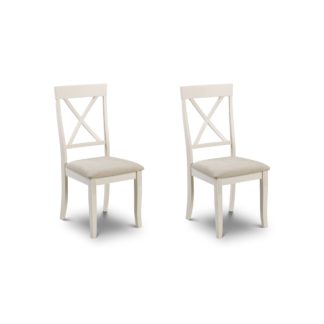 An Image of Davenport Set of 2 Dining Chairs Ivory Suede Effect Cream