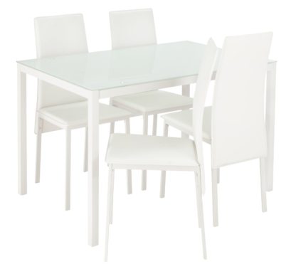 An Image of Argos Home Lido Glass Dining Table & 4 White Chairs