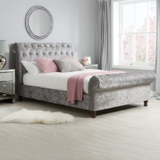 An Image of Castello Steel Sleigh Fabric Bed Frame Grey