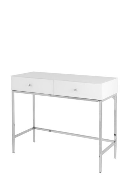 An Image of Stiletto Toughened White Glass and chrome Console Table