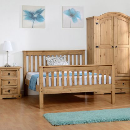 An Image of Monaco Pine High Foot End Bed Frame Brown