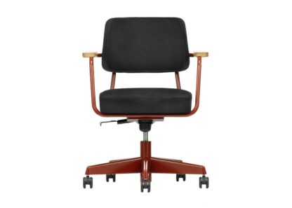 An Image of Vitra Fauteuil Direction Pivotant Office Chair Deep Black Powder Coated Base