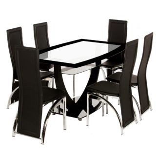 An Image of Henley 6 Seater Glass Dining Set Black