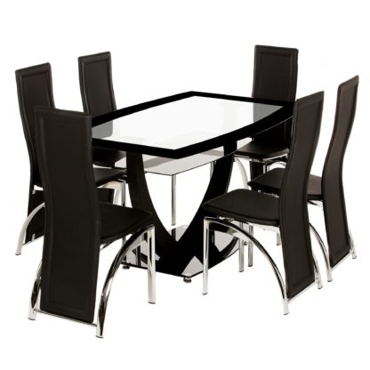 An Image of Henley 6 Seater Glass Dining Set Black