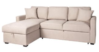 An Image of Habitat Reagan Left Corner Fabric Sofa Bed - Natural