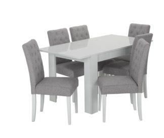 An Image of Habitat Miami Extending Table & 6 Button Chairs - Grey