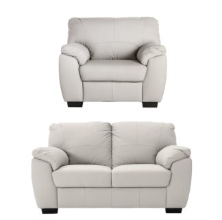 An Image of Argos Home Milano Leather Chair & 2 Seater Sofa - Light Grey