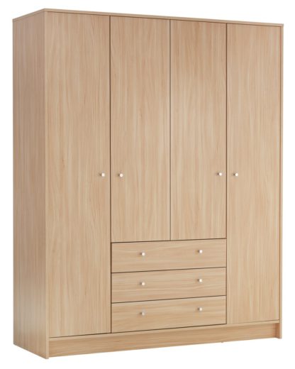 An Image of Habitat Malibu 4 Door 3 Drawer Wardrobe - Black Oak Eff