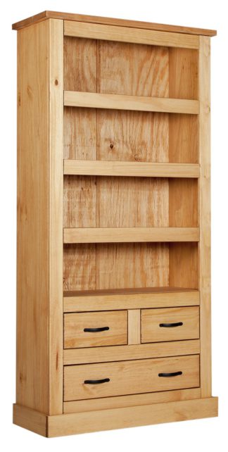 An Image of Argos Home San Diego 3 Shelf 3 Drawer Solid Pine Bookcase