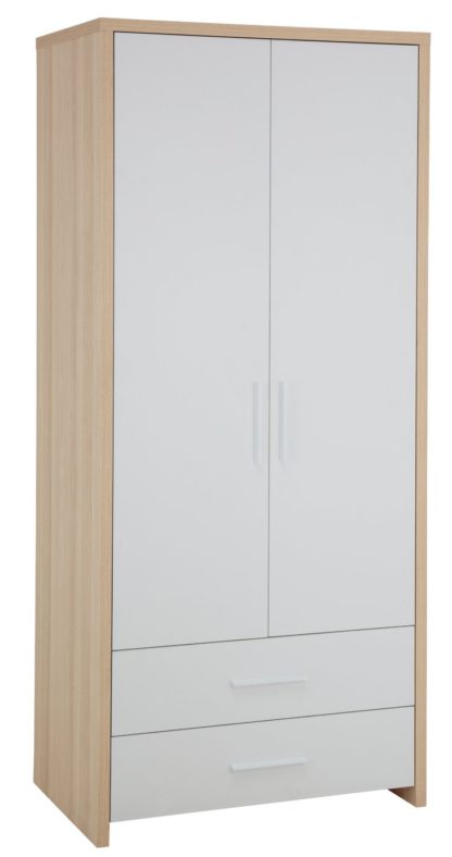 An Image of Habitat Broadway 2 Door 2 Drawer Wardrobe - Oak & White