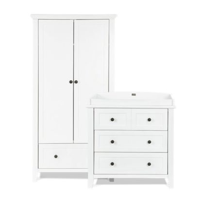 d6e19715420fad8fe1b57d7ffb54ea58f83029be6151f6b54d04c1cf69395596.jpg An Image of Silver Cross Nostalgia Sleigh Cot bed Wardrobe Set- White