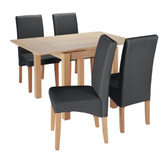 An Image of Habitat Clifton Oak Extending Table & 4 Black Chairs