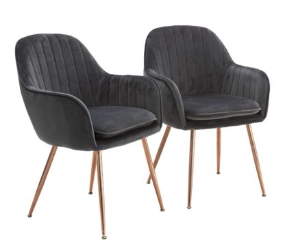 An Image of Argos Home Bella Pair of Velvet Dining Chairs - Charcoal