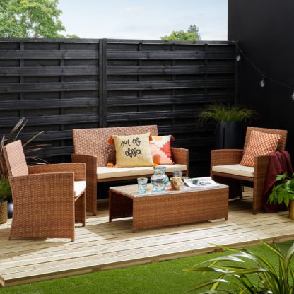 An Image of Cancun 4 Seater Rattan Grey Conversation Set Grey