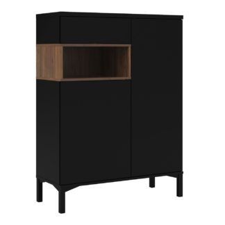 An Image of Greyson 2 Door 1 Drawer Sideboard - Black & Walnut Effect