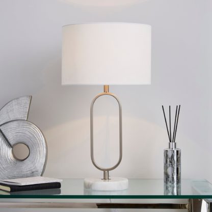 An Image of Carrara Real Marble Base Loop Table Lamp Chrome