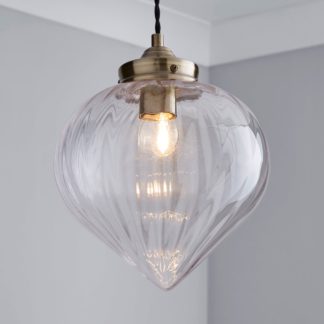An Image of Rio Voyager 1 Light Pendant Ribbed Glass Ceiling Fitting Antique Brass