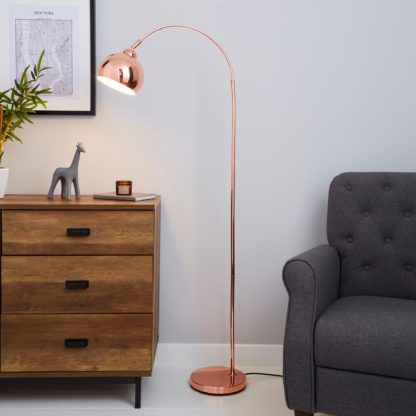 An Image of Herm Arc Copper Floor Lamp Pink and Brown