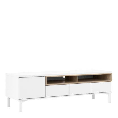 An Image of Greyson 1 Door 3 Drawer TV Unit - White & Oak Effect