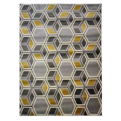 An Image of Cocktail Mimosa Geometric Rug Yellow, Grey and White