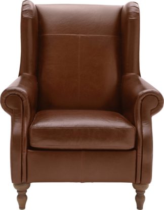 An Image of Argos Home Argyll Leather High Back Chair - Tan