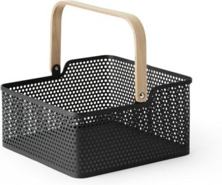 An Image of Kennedi Perforated Metal Square Storage Basket, Black