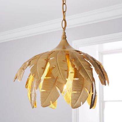 An Image of Farrah Palm Leaf Ceiling Fitting Gold Gold