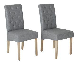 An Image of Habitat Pair of Tweed Button Back Skirted Chairs - Grey