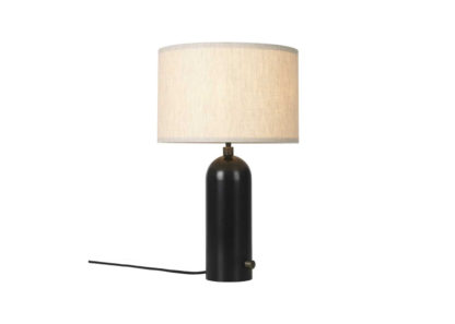 e1c9a7914e5ebfb3be257a47eb543bba41568e233138b33545fe56a12e0337b1.jpg An Image of Gubi Gravity Table Lamp Small Blackened Steel Base Canvas Shade