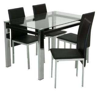 An Image of Argos Home Fitz Clear Glass Dining Table & 4 Black Chairs
