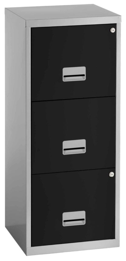 An Image of Pierre Henry 3 Drawer A4 Filing Cabinet - Silver & White