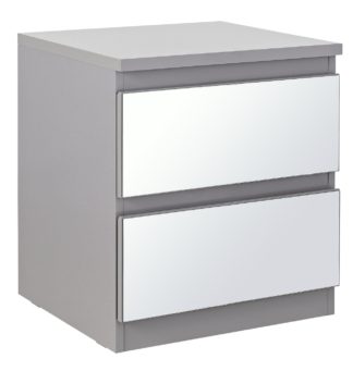 An Image of Habitat Jenson Gloss 2 Drawer Mirror Bedside Table - Grey