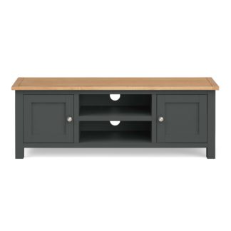An Image of Bromley Black Wide TV Stand Blue and Brown