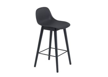 An Image of Muuto Fiber Counter Stool With Backrest Black Oak Base Black Seat