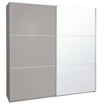 An Image of Habitat Holsted Large Grey Gloss &Mirror Sliding Wardrobe